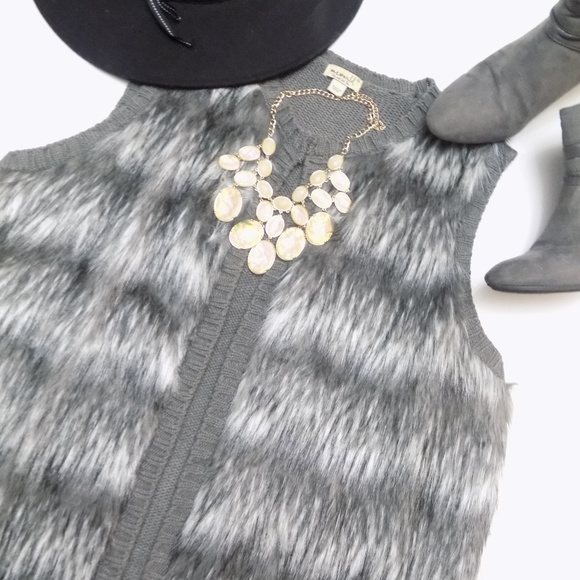ONE WORLD Jackets & Blazers - Faux Fur Knit Vest